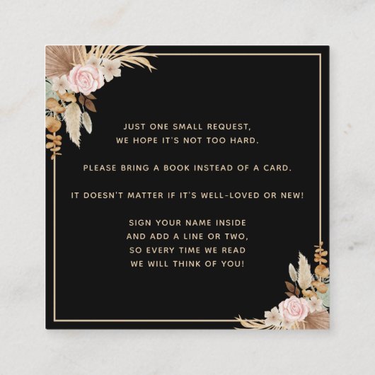 ブラックパンパスグラス乾燥パームの赤ちゃんシャワー用ブック スクエア名刺 (裏面)