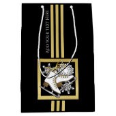 ブラックパーソナライズされたおよび金ゴールドグリッター氷スケートで滑る ミディアムペーパーバッグ (正面)