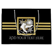 ブラックパーソナライズされたおよび金ゴールドグリッター氷スケートで滑る ラージペーパーバッグ (正面)