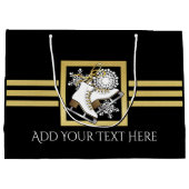 ブラックパーソナライズされたおよび金ゴールドグリッター氷スケートで滑る ラージペーパーバッグ (裏面)