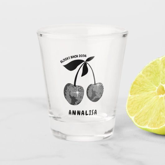 ブラックパーソナライズされたさくらんぼバチェロレッテショットガラス ショットグラス (正面)