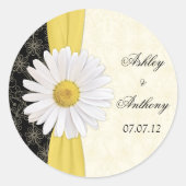 ブラックパーソナライズされたアイボリーデイジー結婚式用シール ラウンドシール (正面)