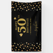 ブラックパーソナライズされたアンド金ゴールドスターズ50位の誕生日 横断幕 (縦)