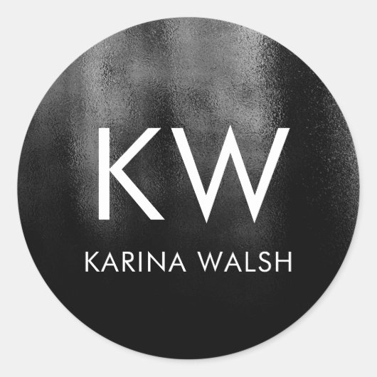 ブラックパーソナライズされたイニシャルモノグラム ラウンドシール (正面)