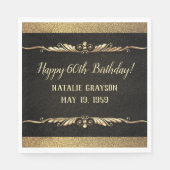 ブラックパーソナライズされたグラム&金ゴールドバースデーパーティー スタンダードランチョンナプキン (正面)