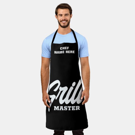 ブラックパーソナライズされたグリルマスターBBQエプロン男性へ エプロン (着用した状態)