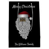ブラックパーソナライズされたサンタクリスマス ミディアムペーパーバッグ (裏面)