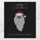 ブラックパーソナライズされたサンタクリスマス ワインラベル (シングルラベル)