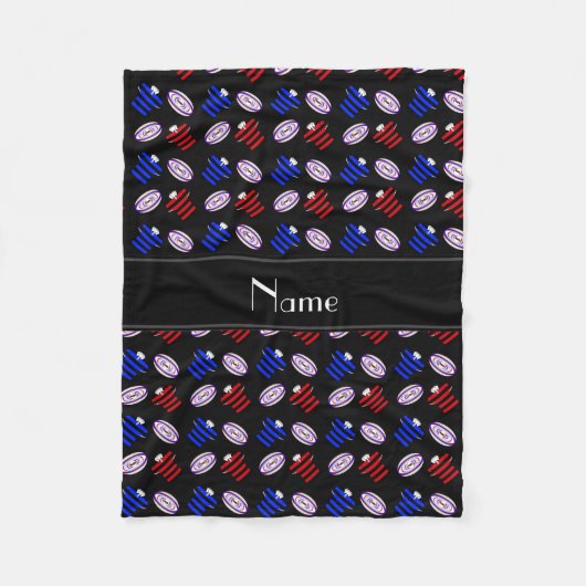 ブラックパーソナライズされたジャーシーズのラグビーボール フリースブランケット (正面)