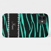 ブラックパーソナライズされたターコイズ縞模様 Case-Mate iPhoneケース (裏面(横))