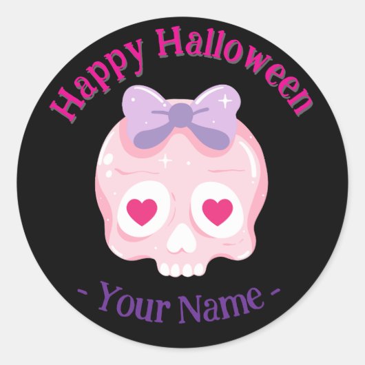 ブラックパーソナライズされたパステルピンク&パープルスカル ラウンドシール (正面)