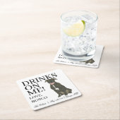 ブラックパーソナライズされたピットブルホッ結婚フ犬 スクエアペーパーコースター (インサイチュ)