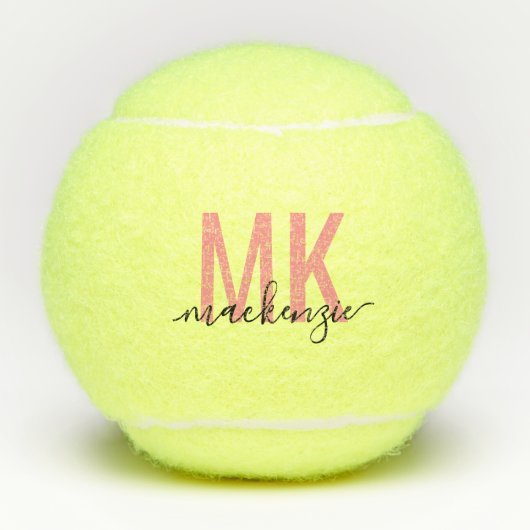 ブラックパーソナライズされたピンクのシグネチャー2イニシャル テニスボール (正面)