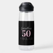 ブラックパーソナライズされたピンク50thバースデーパーティーのお願い ウォーターボトル (背面)