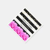 ブラックパーソナライズされたフローラピンクローズ金ゴールド結婚ズ スタンダードカクテルナプキン (角)