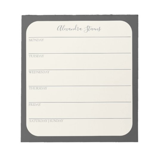 ブラックパーソナライズされたメモ帳の毎週プランナー ノートパッド (正面)