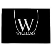 ブラックパーソナライズされたモノグラムと名前 ラージペーパーバッグ (正面)