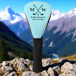 ブラックパーソナライズされたモノグラムネームゴルフラバーアクア ゴルフヘッドカバー