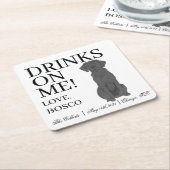 ブラックパーソナライズされたラブラドールドッグ結婚ズ スクエアペーパーコースター (アングル)