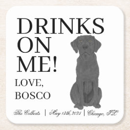 ブラックパーソナライズされたラブラドールドッグ結婚ズ スクエアペーパーコースター