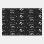 ブラックパーソナライズされたレトロクリスマメリースモノグラム ラッピングペーパーシート (正面3)