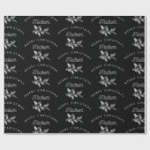 ブラックパーソナライズされたレトロクリスマメリースモノグラム ラッピングペーパー (フラット)