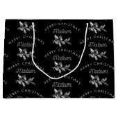 ブラックパーソナライズされたレトロクリスマメリースモノグラム ラージペーパーバッグ (正面)