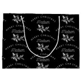 ブラックパーソナライズされたレトロクリスマメリースモノグラム ラージペーパーバッグ (裏面)