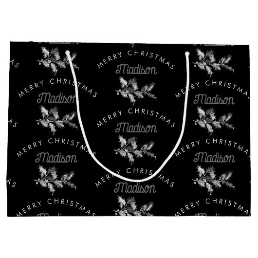 ブラックパーソナライズされたレトロクリスマメリースモノグラム ラージペーパーバッグ (裏面)