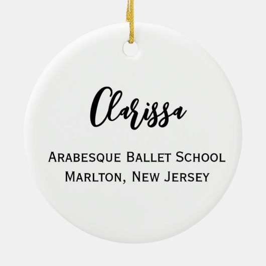 ブラックパーソナライズされた小さな女の子バレリーナオーナメント セラミックオーナメント (裏面)