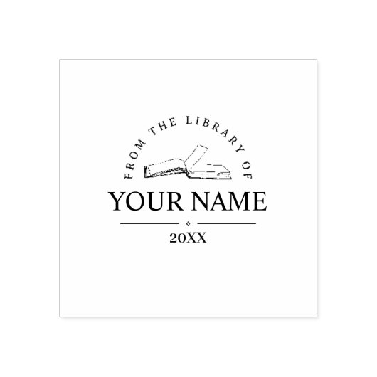 ブラックパーソナライズされた文字付きブックスタンプ ラバースタンプ (インプリント)