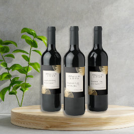 ブラックパーソナライズされた金ゴールドを愛する結婚応援 ワインラベル