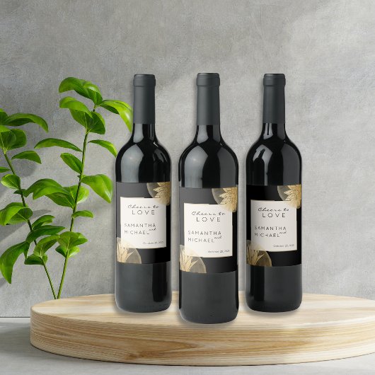 ブラックパーソナライズされた金ゴールドを愛する結婚応援 ワインラベル
