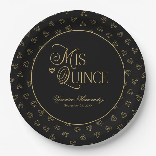 ブラックパーソナライズされた金ゴールドミクリンキンセアニェラ ペーパープレート (正面)