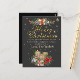 ブラックパーソナライズされた金ゴールドメリークリスマスカード ポストカード