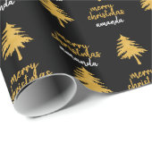 ブラックパーソナライズされた金ゴールドメリークリスマスプレゼント ラッピングペーパー (ロールコーナー)