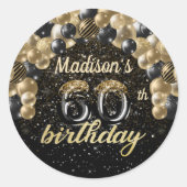 ブラックパーソナライズされた金ゴールド60誕生日 ラウンドシール (正面)