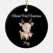 ブラックパーソナライズされた1stベビーガール初めてのクリスマス セラミックオーナメント (正面)