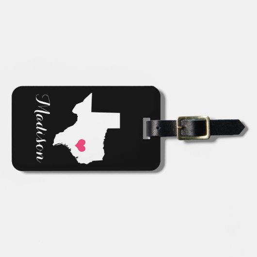 ブラックパーソナライズされた&ピンクハートテキサス州ホーム州 ラゲッジタグ (正面横)