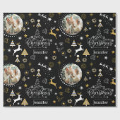 ブラックパーソナライズされた・メリー・クリスマス・ギフト ラッピングペーパー (フラット)