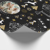 ブラックパーソナライズされた・メリー・クリスマス・ギフト ラッピングペーパー (角)