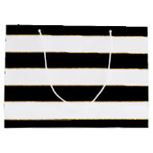 ブラックパーソナライズされたnホワイトストライプのバラアジサイ ラージペーパーバッグ (裏面)