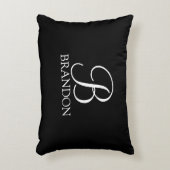 ブラックパーソナライズスクリプトモノグラムと名前 アクセントクッション (正面(垂直))