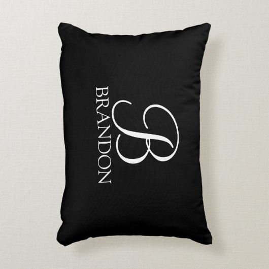 ブラックパーソナライズスクリプトモノグラムと名前 アクセントクッション (正面(垂直))