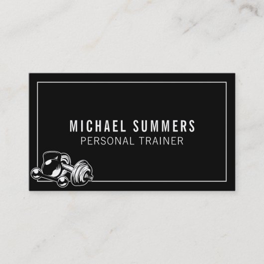ブラックパーソナルトレーナージムコーチウェイトダンベル 名刺 (正面)
