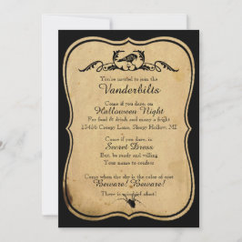 ブラックパーチメントレイブンハローウィンパーティ招待状 招待状