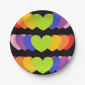 ブラックパーティープレートとレインボーハート  ペーパープレート (正面)