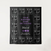 ブラックパープルあなたのロゴとソーシャルメディア タペストリー (正面)