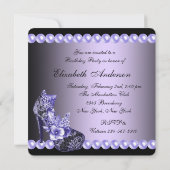 ブラックパープルのハイヒールパーティー 誕生日パーティー 招待状 (裏面)