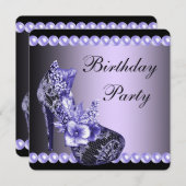 ブラックパープルのハイヒールパーティー 誕生日 招待状 (正面/裏面)